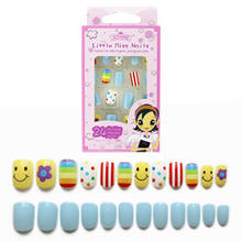 24 шт./лот, Детские накладные ногти, красивые самоклеящиеся искусственные ногти, цветные ногти для маленьких девочек 2024 - купить недорого