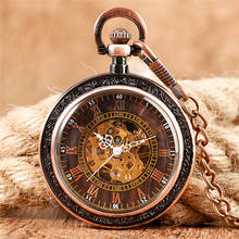 Red Bronze Skeleton Handwinding Mechanical Pocket Watch for Men Women Roman Numeral Fob Pendant Chain Open Face Clock Collect 2024 - buy cheap