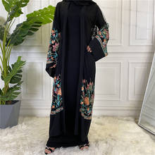 Vestido de malha bordada muçulmano abaya, vestido quimonohijab árabe dubai africano feminino paquistão caftan ídos catálico 2024 - compre barato