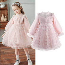 Детское кружевное платье с вышивкой для девочек, вечерние платья принцессы с длинными рукавами на осень и зиму 2024 - купить недорого