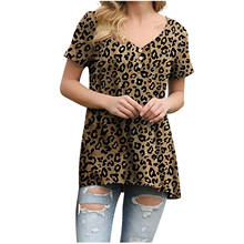 Leopard Tops For Female 2021 Summer Blusas Mujer Women Fashion V-collar Short Sleeve Printing Easy Leisure Time Button Blouse 2024 - buy cheap