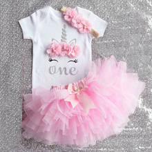 Vestido para meninas, macacão de unicórnio + vestido tutu + tiara para recém-nascidos, 3 peças 2024 - compre barato