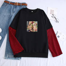 Autumn Men's Streetwear Sweatshirt Harajuku Hip hop Print Men's Hoodies Fashion O-Neck Fake Two-Piece stitching color pullovers 2024 - buy cheap
