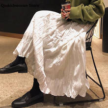 Черный, белый цвет плиссированные юбки женские осень-зима в Корейском стиле Стиль элегантные дамы с высокой талией, а-силуэт; Длинная юбка миди jupe plissee 2024 - купить недорого