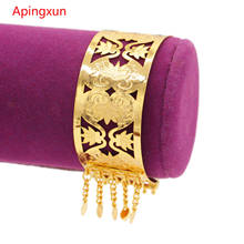 Apingxun Lotus Dubai Gold Color Bangle For Ethiopian African Women Girls Cuff Bracelet Engagement Jewelry Party Gifts Wholesale 2024 - buy cheap