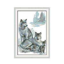 A wolf kit de ponto cruz família 14ct 11ct, tela estampada com bordado animal amante de animais, bordado artesanal 2024 - compre barato