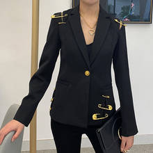 Fall Winter New Fashion 2021 Runway Women's Hollow Out Mesh Spliced Jackets Full Sleeve Buttons Pin Black Blazer Outerwear 2024 - buy cheap