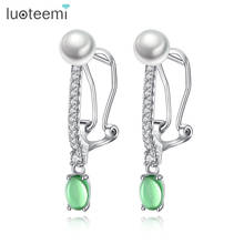 LUOTEEM Fashion Green Zircon with White Round Pearl Stud Earrings for Women Wedding Women Accessories Chic Dropshipping Products 2024 - buy cheap