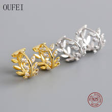 OUFEI-pendientes de plata de ley 925 con forma de hoja para mujer, aretes de aro de cristal exagerados, joyería de lujo, aretes redondos 2024 - compra barato