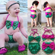 Toddler Kids Baby Girls Mermaid Bikini Set Bowknot Swimwear Swimsuit Bathing Two-Piece Suit Beachwear Outfits Summer Clothing 2024 - buy cheap