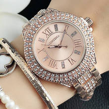 2021 marca de luxo senhoras cristal relógio feminino vestido relógio strass rosa ouro quartzo relógios aço inoxidável feminino 2024 - compre barato