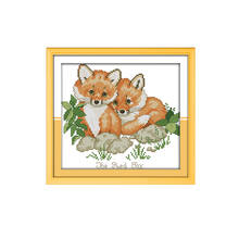 Joy Sunday Cross Stitch Kit DIY Two Cute Little Foxes Pattern Printed for Hanging In A Living Room Chinese Embroidery Needlework 2024 - buy cheap