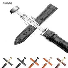 Leather Calfskin Strap Double Button Butterfly Clasp Watchband 16mm 18mm 20mm 22mm 24mm Steel Buckle Universal Wristband 2024 - buy cheap