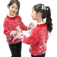 Winter Warm Christmas Sweater For Kids Girls Mink Thicken Warm Pullover Sweaters Teenager Knitted Clothes Toddler Tops 12 13 14 2024 - buy cheap