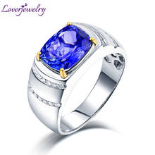 Luxury Natural Blue Tanzanite Wedding Men Rings Loving Diamond Engagement Jewelry Real 14K White Gold For Husband Birthday Gift 2024 - buy cheap