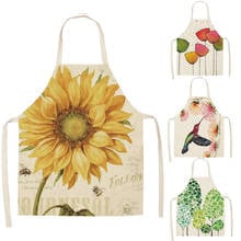 Delantales de cocina con estampado de flores y mariposas para mujer, babero de algodón y lino para cocina casera, utensilios de limpieza para barbacoa 2024 - compra barato