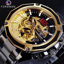 Forsining-reloj mecánico con diseño militar de acero inoxidable, cronógrafo automático deportivo, de marca superior de lujo, color negro, dorado 2024 - compra barato