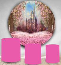 Circle panel backdrop round pink cherry trees castle princess baby shower girl birthday decor background candy table banner  2024 - buy cheap