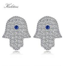 KALETINE Genuine 925 Sterling Silver Earrings Micro Pave CZ Blue Lucky Turkey Hamsa Hand Stud Earrings For Women Jewelry KLTE017 2024 - buy cheap