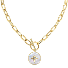 Rwj019 colar de concha natural com concha branca, redondo com pingente de estrela, colar banhado a ouro, jóias da moda para mulheres 2024 - compre barato