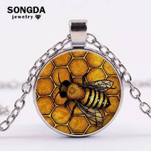SONGDA Gold Color Queen Bee Honeycomb Pattern Long Necklace Women Glass Cabochon Gem Pendant Fashion Brand Jewelry Creative Gift 2024 - buy cheap