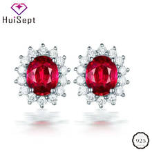 HuiSept Trendy Silver Earrings 925 Jewelry Oval Shape Ruby Gemstone Zircon Stud Earrings for Female Wedding Party Gift Wholesale 2024 - buy cheap