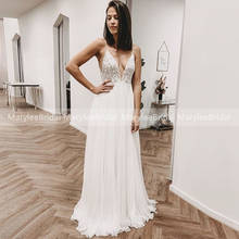 Sexy Summer Beach Wedding Dresses Spaghetti Strap Sheer Bodice Lace Applique Chiffon Bridal Gowns Floor Length Open Back Dress 2024 - buy cheap