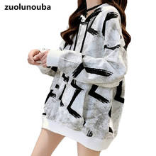 Autumn And Winter 2020 Korean Version Loose And Lazy Fashion Printed Women Sweatshirt Casual Harajuku Mid-length Ladies Hoodie 2024 - buy cheap