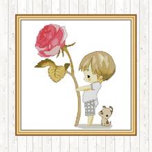 Joy Sunday Boy and Rose Cross Stitch Patterns 11ct Printed Aida Fabric 14ct Counted Cross Canvas Embroidery Kits DIY Needlework 2024 - buy cheap