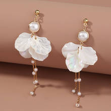 2021 New Long Tassel White Pearl Shell Petal Stud Earring for Girl 2024 - buy cheap