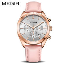 Relógio feminino megir rosa couro, relógio de quartzo 2024 - compre barato