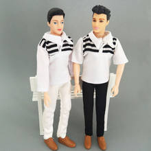 Conjunto de roupas de boneca para boneco ken, camiseta listrada branca e calças, roupas para barbie, ken prince, bonecas, 1 conjunto 1/6 2024 - compre barato