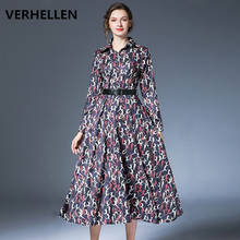 VERHELLEN, высокое качество, весна-осень 2020, женское винтажное Повседневное платье с длинным рукавом и принтом, подиумные платья, бесплатная доставка, пояс 2024 - купить недорого
