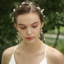 Simple Flower Bridal Long Hair Vine Women Headband Crystal Accessories Hand wired Wedding Hair Piece Earrings 2024 - buy cheap