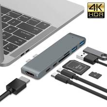 Estación de acoplamiento con puertos duales tipo C, HUB USB C a USB 3,0, HDMI, TF, SD, PD, convertidor de carga para MacBook Pro/Air 2024 - compra barato