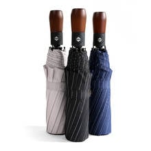 Classic English style Wooden handle Umbrella,Automatic Wind Resistant 3 Folding stripe Umbrella Rain Business Male Parasol 2024 - buy cheap