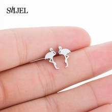 SMJEL Flamingo Stainless Steel Earrings 2019 Bird Earring Ear Studs For Girls Small Gift 2024 - buy cheap