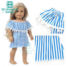 Roupas de boneca fashion com ombro de fora vestido listrado para brinquedo de 43 cm, boneca de recém-nascido de 18 estações, boneca americana de nossa geração 2024 - compre barato