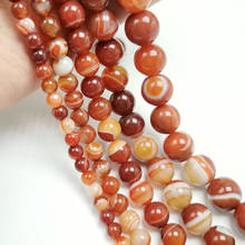 Natural Stone Red Orange Stripe Agat Round Loose Beads 6/8/10/12/14MM Pick Size For Jewelry Making 2024 - buy cheap