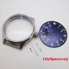 Caja de reloj de acero de 44mm, esfera de reloj estéril luminosa azul, se ajusta a las manos, st36 ETA 6497, reloj de movimiento 2024 - compra barato