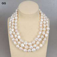 GG Jewelry  3Rows 12x15mm Natural White Baroque Keshi Pearl Necklace Classic For Women 2024 - buy cheap