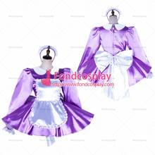 fondcosplay cross dressing sissy maid short Lilac satin dress lockable Uniform white apron Peter Pan collar Tailor-made[G2036] 2024 - buy cheap