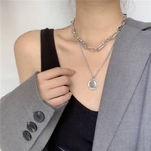 New Fashion Autumn Cold Wind Double Layer Necklace Round Pendant Punk Sweater Chain Necklace For Women Men Jewelry Gift 2024 - buy cheap