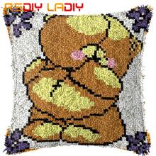 Latch Hook Kits Make Your Own Cushion Shy Bear Girl Printed Canvas Crochet Pillow Case Latch Hook Cushion Cover Hobby & Crafts 2024 - buy cheap