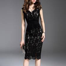 Black Lace Dress Women 2020 High Quality Summer Bodycon Slim Elegant Dresses Office Lady OL Work Sexy V Neck Female Vestidos 2024 - buy cheap