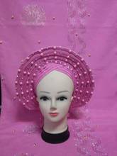 Тюрбан женский в африканском стиле, нигерийский головной убор с бусинами и камнями, для вечерние, 2 комплекта 2024 - купить недорого
