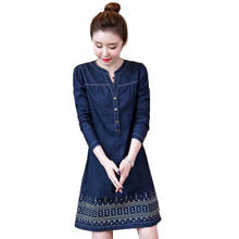 Vestido jeans feminino, 5xl plus size, novo vestido bordado coreano, primavera outono, manga comprida, vestido feminino, 492 2024 - compre barato