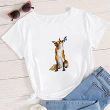 Camiseta con pintura creativa para mujer, camiseta de estética de zorro y mariposa de manga corta, Top versátil de arte Hipster de verano 2024 - compra barato
