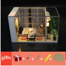 Мини-кукольный домик с бесплатным пылезащитным покрытием, светодиодсветильник ка, мини-домик «сделай сам», деревянный Миниатюрный Кукольный домик, набор для сада, деревянный домик, игрушки для детей 2024 - купить недорого