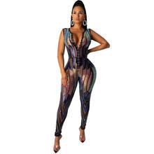 Sequined patchwork shiny jumpsuits women deep v-neck sleeveless sexy skinny catsuits beach style hot jumpsuits MCY8178 2024 - buy cheap